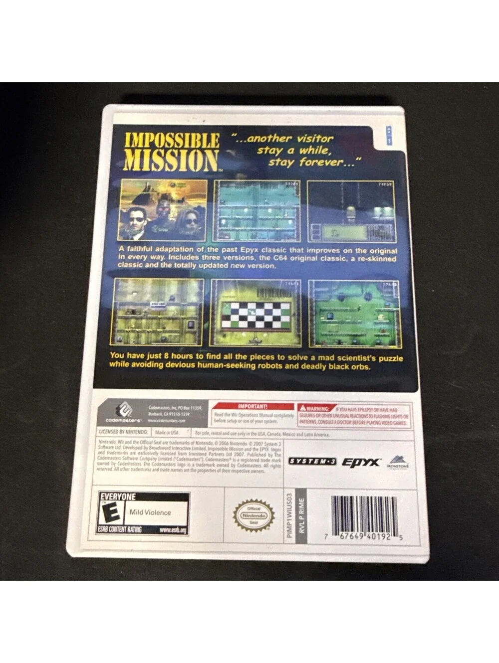 Impossible Mission Nintendo Wii Game COMPLETE w/ MANUAL TESTED! Clean Disc